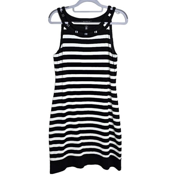 White House Black Market Dresses & Skirts - WHITE HOUSE BLACK MARKET Dress BLACK WHITE STRIPE Silver Gems size S 4-6 Summer